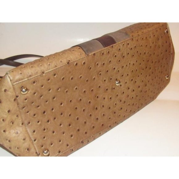 Furla Brown Ostrich XL Tote Embossed Leather And Suede Center Stripe - Picture 9 of 12